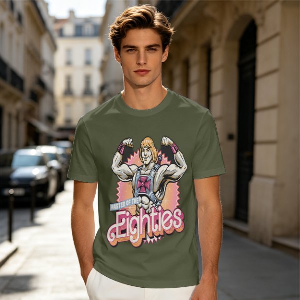 Olive T-Shirt Featuring He-Man Master of the Eighties Graphic