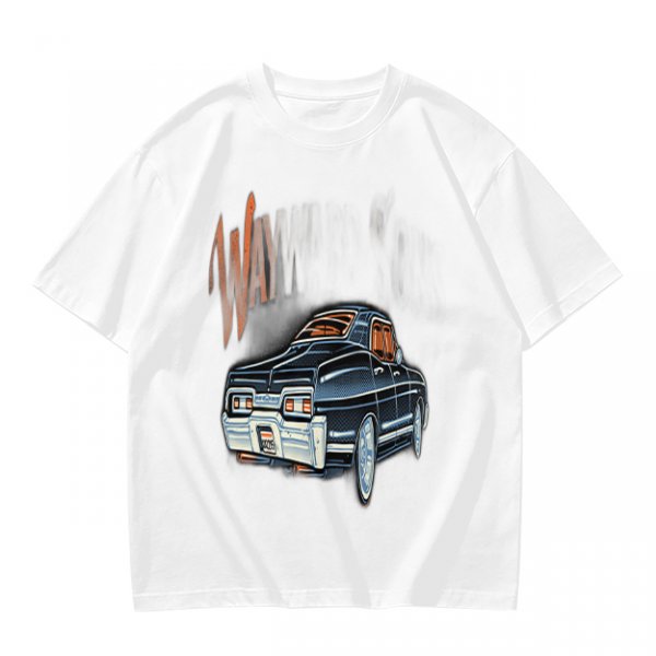 Olive Green Graphic T-Shirt with Classic Dark Car and Orange Text Print
