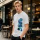 Olive Green T-Shirt with Blue Abstract Graphic Print
