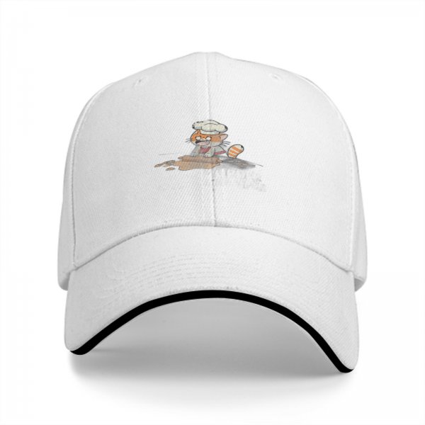Black Baseball Cap With Cute Chef Cat Rolling Dough Print