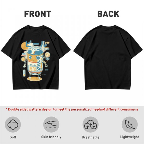 Olive T-Shirt With Kawaii Beer Can Robot Graphic
