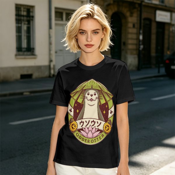 Otter with Straw Hat Graphic Tee Design