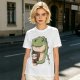 Olive T-shirt with Cute Dinosaur Holding Coffee Print