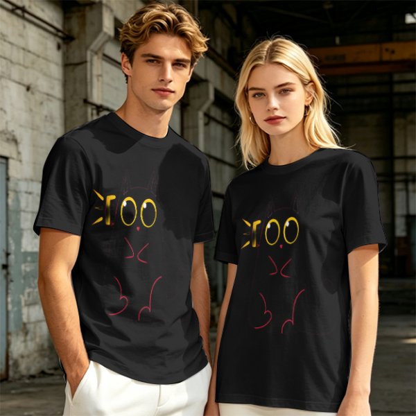 Olive Green T-Shirt With Surprised Black Cat Graphic Print
