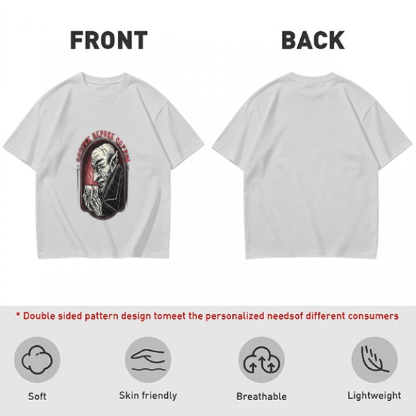 Olive T-Shirt with Vampire Coffee Before Coffin Graphic Print