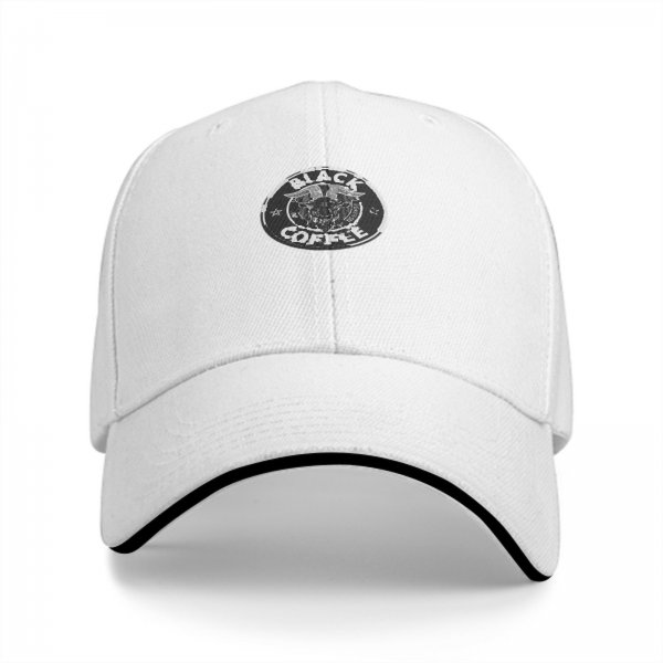Black Coffee Logo Black Baseball Cap With White Brim Trim