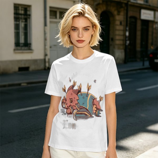 Olive T-shirt with Chibi Wounded Fantasy Creature Graphic