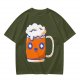 Olive T-Shirt With Cute Kawaii Beer Mug Graphic