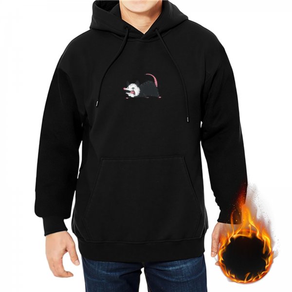 Black Hoodie With Cute Opossum Graphic Print