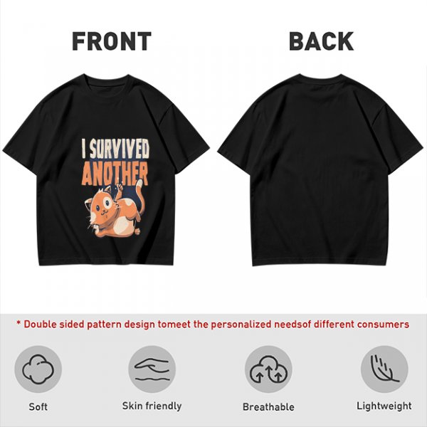 Olive T-Shirt with I Survived Another Playful Orange Cat Graphic