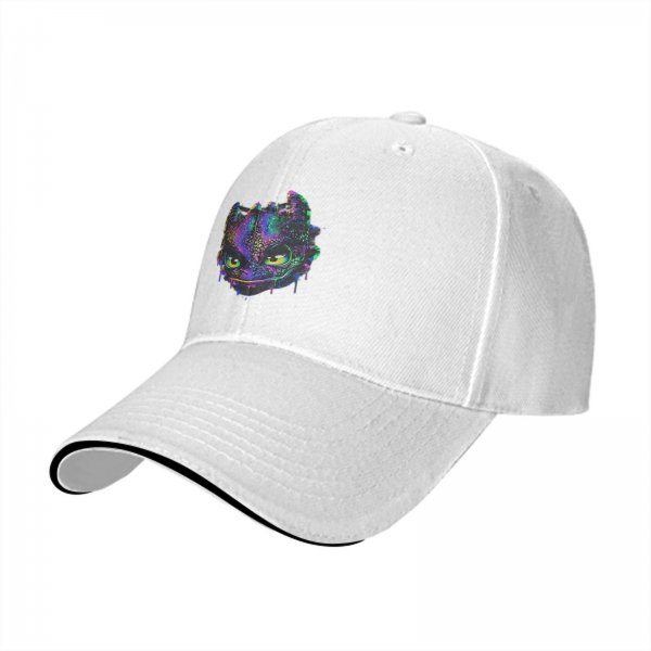 Black Baseball Cap With Neon Dragon Head Graphic Print