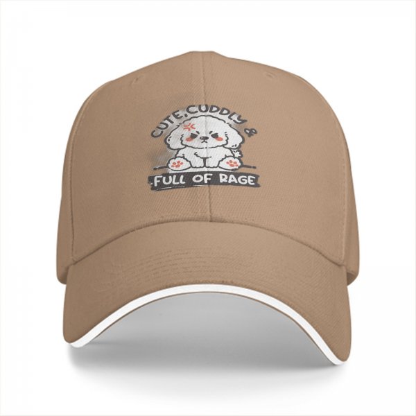 Black Baseball Cap With Cute Angry Dog 'Cute Cuddly Full Of Rage' Print