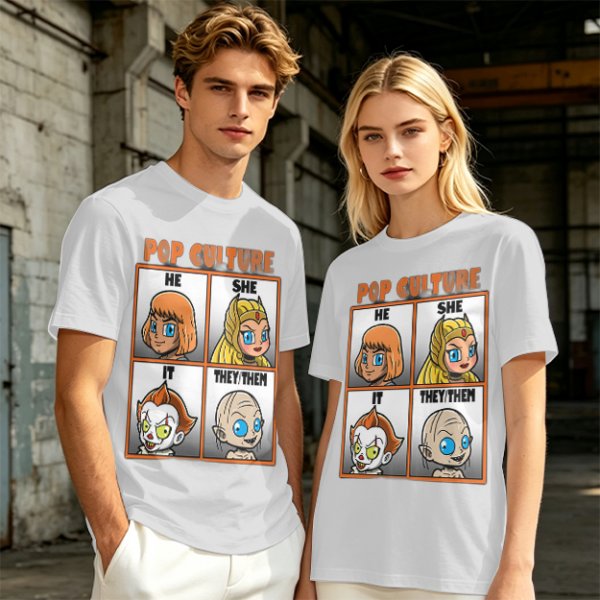 Pop Culture Pronoun Guide Chibi Character Graphic T-Shirt