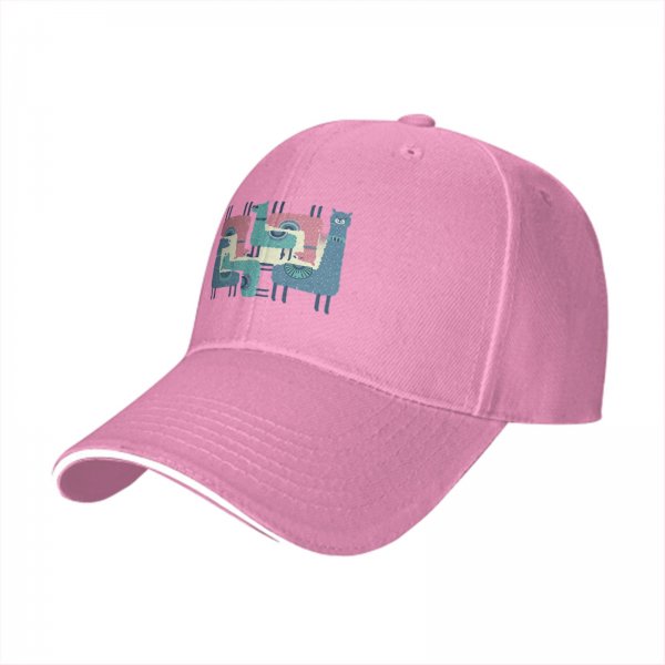 Black Baseball Cap With Interlocking Llama Graphic Print