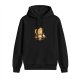 Black Hoodie With Cute Cat Pizza Graphic Print