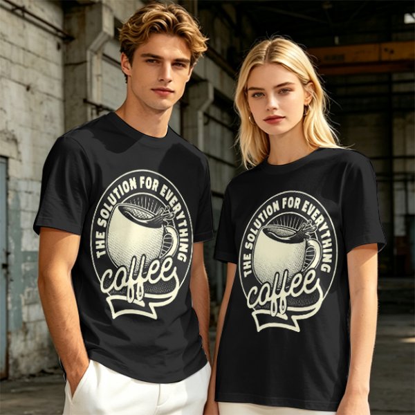 Olive t-shirt with coffee themed 'the solution for everything' print