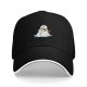 Black baseball cap with a melting snowman graphic for winter style