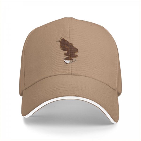 Black Baseball Cap With Coffee Steam Wolf Graphic Design