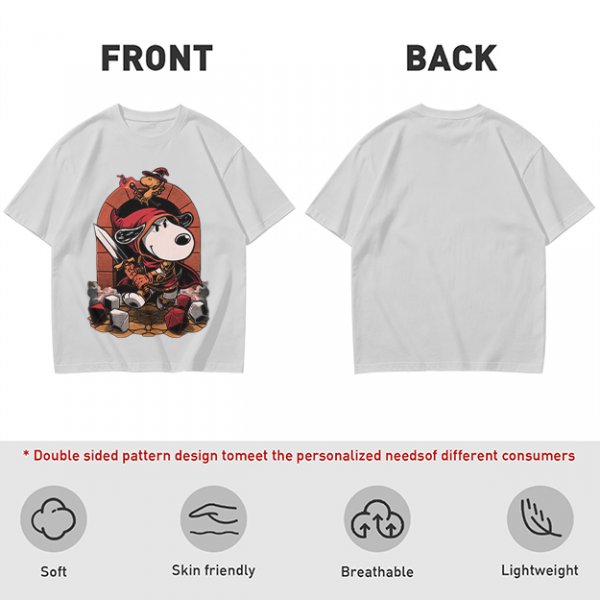 Olive T-Shirt Featuring Snoopy as a Fantasy Warrior with Woodstock