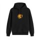 Black hoodie with distressed orange cat graphic print
