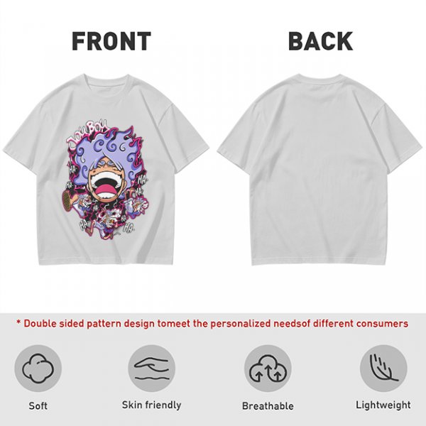Olive T-shirt with Joyboy Gear 5 Luffy Laughing Anime Print