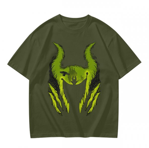 Olive Green T-Shirt With Monster Horned Claw Graphic Print