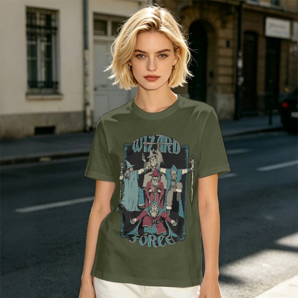 Olive T-Shirt With Wizard Force Graphic Art Print