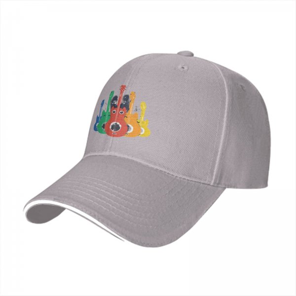 Black Baseball Cap With Colorful Cat Guitar Graphic Design