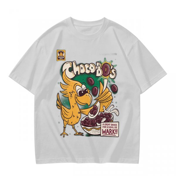 Olive t-shirt with Choco-Bo's cereal graphic featuring a yellow bird