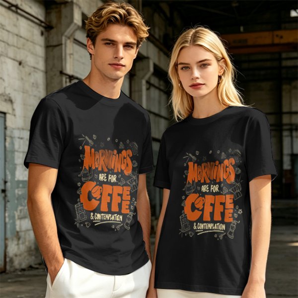 Olive t-shirt with 'Mornings are for coffee & contemplation' print