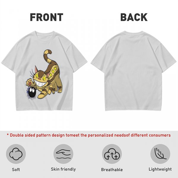Olive T-shirt with Catbus and Soot Sprite Anime Print