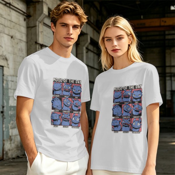 Olive T-Shirt With Mood Of The Day Blue Dragon Character Grid Print