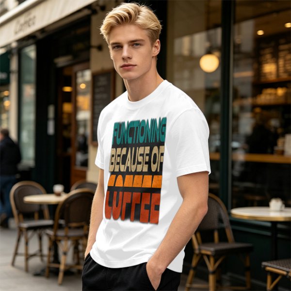 Olive Graphic T-Shirt with 'Functioning Because Of Coffee' Retro Print