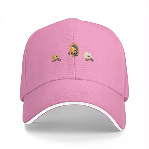 Black baseball cap with cartoon flame and character bike designs