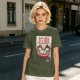 Olive T-Shirt With Cute Ramen Cat Bowl Graphic Print