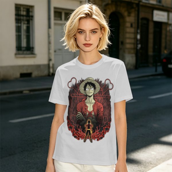 One Piece Luffy Graphic Print Olive T-Shirt
