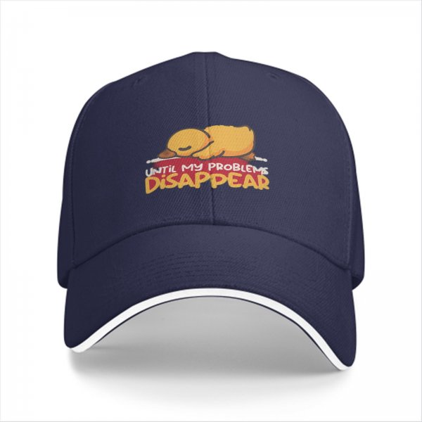 Black baseball cap with sleeping duck graphic and 'Until My Problems Disappear' text