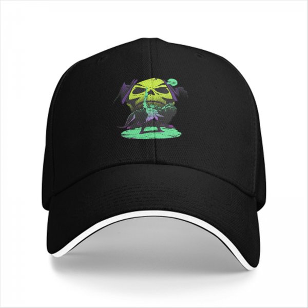Black Baseball Cap With Neon Skull Wizard Graphic Design