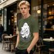 Olive Green T-Shirt With Sleeping Curled Cat Graphic Print