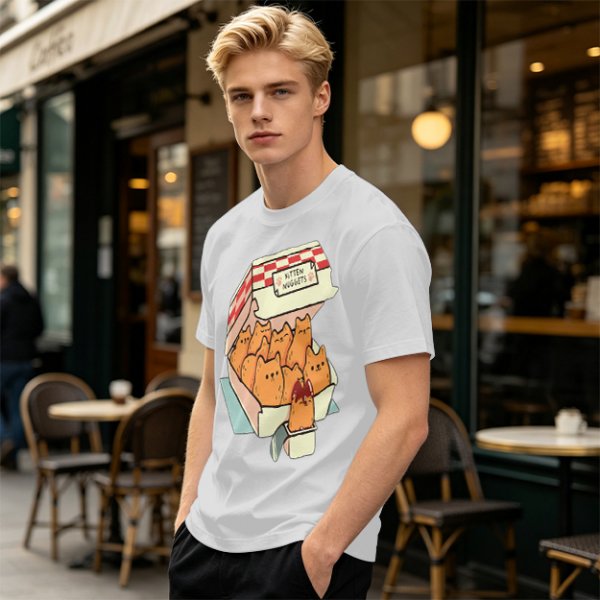 Olive T-Shirt With Kitten Nuggets Fried Chicken Box Graphic