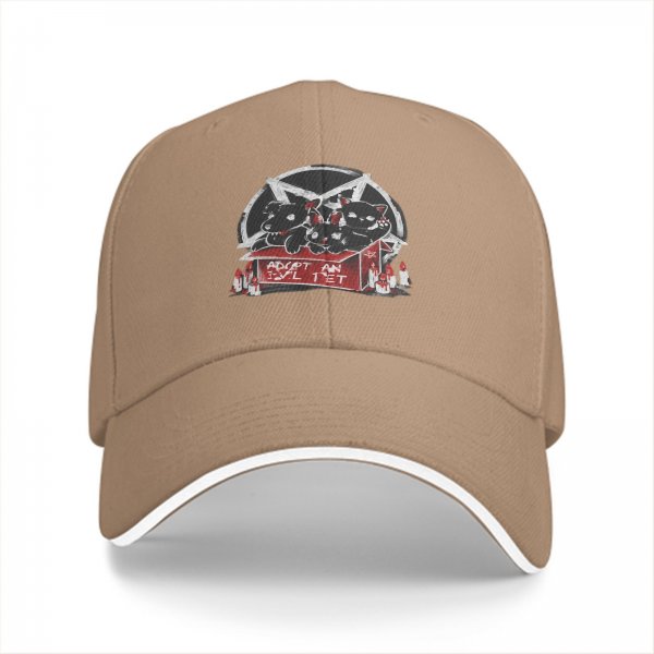 Black baseball cap with adopt an evil pet satanic cat and dog graphic