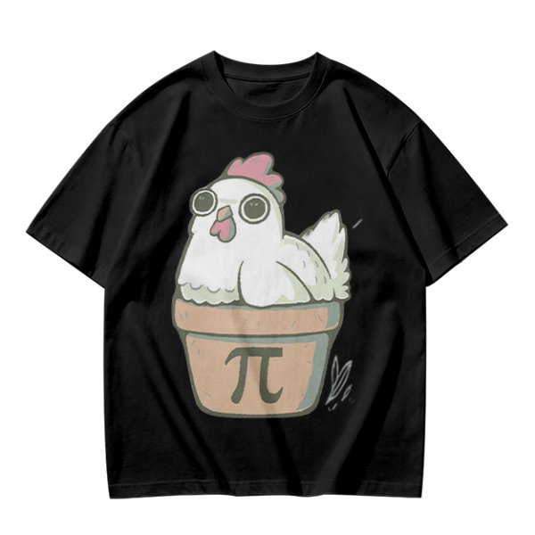 Olive T-Shirt With Cute Chicken In Pi Pot Graphic