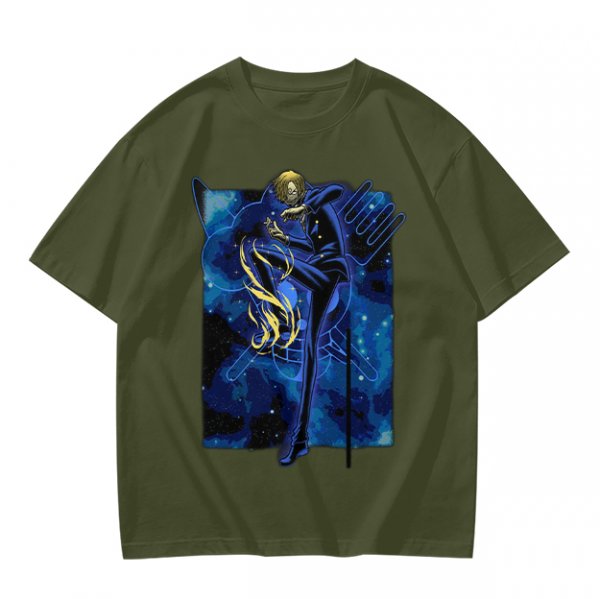 Olive T-Shirt with Cosmic Anime Character Graphic Print