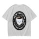 Olive t-shirt with 'New Emotion Caffeine Addiction' coffee cup graphic