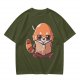 Olive T-Shirt with Cute Red Panda Reading Book Graphic