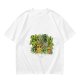Olive T-Shirt With Playful Cat And House Plants Graphic