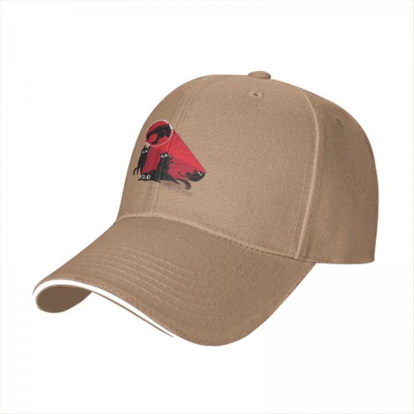 Black Baseball Cap With Playful Black Cat Red Thunder Cat Logo Print