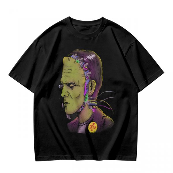 Olive T-Shirt with Frankenstein Monster Portrait Print