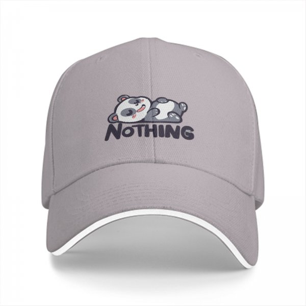 Black baseball cap with cute lying panda and 'NOTHING' print