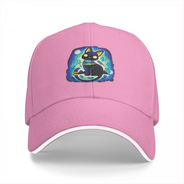 Black Baseball Cap With Cute Egyptian Cat Graphic Design